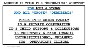 ADDENDUM TO TITLE IVD CONTRACTS LETTER FOR MEN