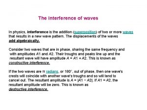 The interference of waves In physics interference is