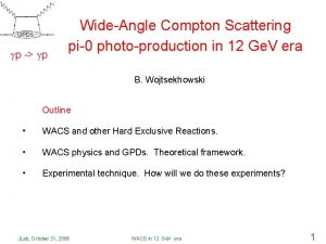 GPDs p p WideAngle Compton Scattering pi0 photoproduction