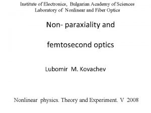 Institute of Electronics Bulgarian Academy of Sciences Laboratory