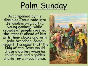 Palm Sunday Accompanied by his disciples Jesus rode