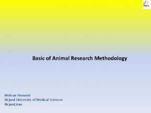 Basic of Animal Research Methodology Mehran Hosseini Birjand
