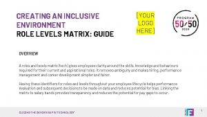 CREATING AN INCLUSIVE ENVIRONMENT ROLE LEVELS MATRIX GUIDE