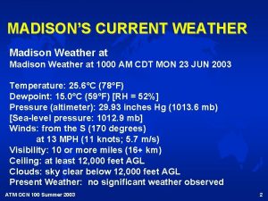 MADISONS CURRENT WEATHER Madison Weather at 1000 AM