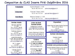 Composition du CLAS Inserm PitiSalptrire 2016 Prsidente Sylvie