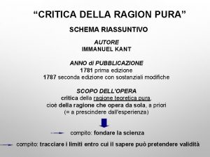 Schema riassuntivo kant Schema riassuntivo kant