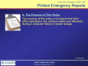 Front Office Operations Guide 1199 Printed Emergency Reports