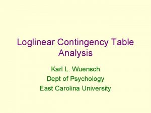 Loglinear Contingency Table Analysis Karl L Wuensch Dept