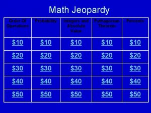 Math Jeopardy Order Of Operations Probability Integers and