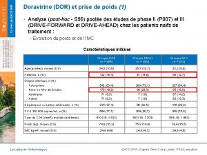 Doravirine DOR et prise de poids 1 Analyse