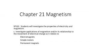 Chapter 21 Magnetism SPS 10 Students will investigate