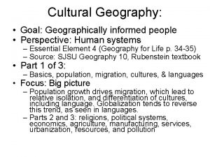 Cultural Geography Goal Geographically informed people Perspective Human