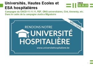 Universits Hautes Ecoles et ESA hospitalires Campagne du