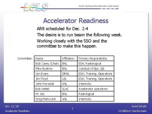 SLAC National Accelerator Laboratory Accelerator Readiness ARR scheduled