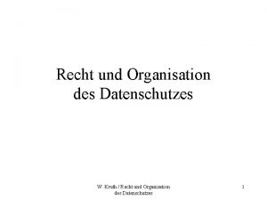 Recht und Organisation des Datenschutzes W Kruth Recht