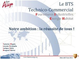 Le BTS TechnicoCommercial Fournitures Industrielles Energie Habitat Notre