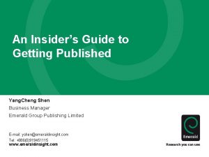 An Insiders Guide to Getting Published Yang Cheng
