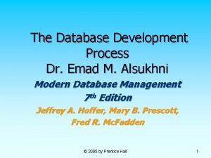 The Database Development Process Dr Emad M Alsukhni