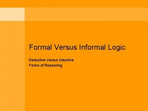 Formal Versus Informal Logic Deductive Versus Inductive Forms