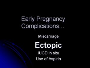 Early Pregnancy Complications Miscarriage Ectopic IUCD in situ