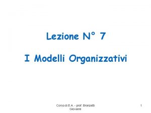 Lezione N 7 I Modelli Organizzativi Corso di