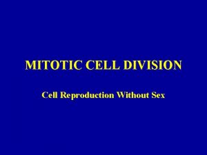 MITOTIC CELL DIVISION Cell Reproduction Without Sex Cell