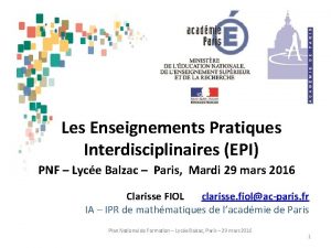 Les Enseignements Pratiques Interdisciplinaires EPI PNF Lyce Balzac