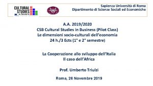Sapienza Universit di Roma Dipartimento di Scienze Sociali