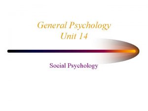 General Psychology Unit 14 Social Psychology Social Psychology