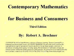 Contemporary Mathematics for Business and Consumers Third Edition