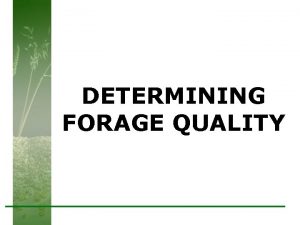 DETERMINING FORAGE QUALITY Importance of Forage in the