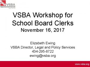 VSBA Workshop for School Board Clerks November 16