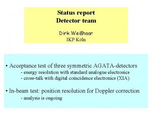 Status report Detector team Dirk Weihaar IKP Kln