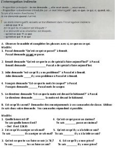 A Observez le modle et compltez les phrases