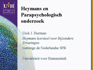 Heymans en Parapsychologisch onderzoek Dick J Bierman Heymans