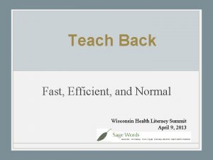 Teach Back Fast Efficient and Normal Wisconsin Health