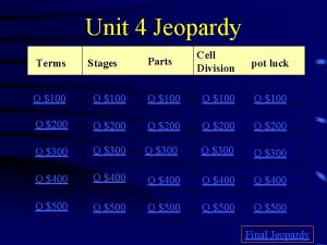 Unit 4 Jeopardy Terms Stages Parts Cell Division