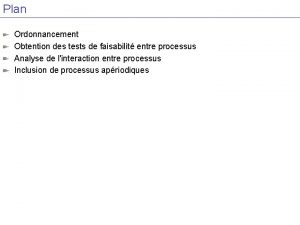 Plan Ordonnancement Obtention des tests de faisabilit entre