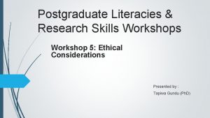 Postgraduate Literacies Research Skills Workshop 5 Ethical Considerations