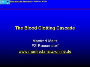 Biomaterials Research Manfred Maitz The Blood Clotting Cascade