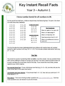 Key Instant Recall Facts Year 3 Autumn 1