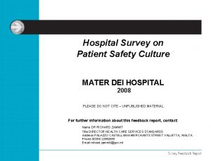 Hospital Survey on Patient Safety Culture MATER DEI