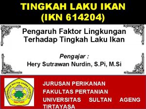 TINGKAH LAKU IKAN IKN 614204 Pengaruh Faktor Lingkungan