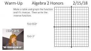 WarmUp Algebra 2 Honors Make a table and