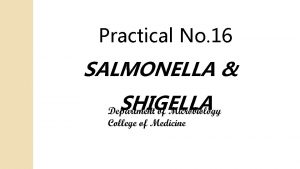 Practical No 16 SALMONELLA SHIGELLA Salmonella is a