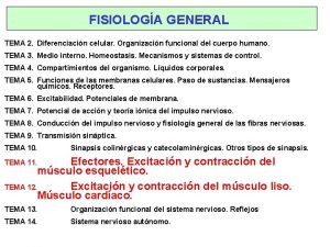 FISIOLOGA GENERAL TEMA 2 Diferenciacin celular Organizacin funcional