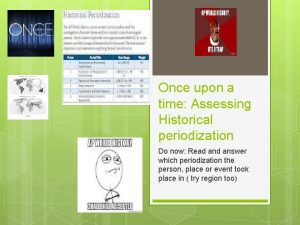 Once upon a time Assessing Historical periodization Do