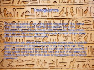 Hieroglyphics The ancient Egyptians used writing called hieroglyphics