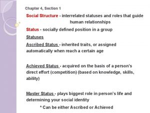 Chapter 4 Section 1 Social Structure interrelated statuses