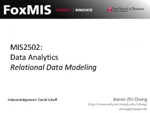 MIS 2502 Data Analytics Relational Data Modeling Acknowledgement